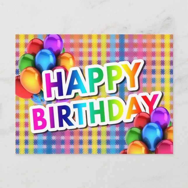 Colorful Mylar Balloons HAPPY BIRTHDAY Postcard (Front)
