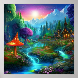 Colorful mysterious fantasy land poster