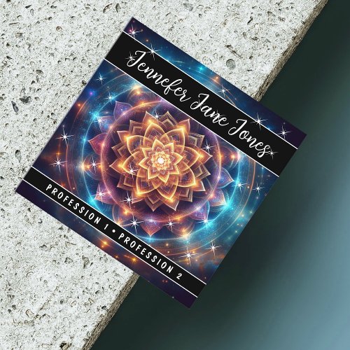 Colorful Mystic Floral Nebula Glitter Stars Square Business Card
