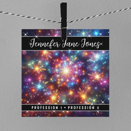 Colorful Mystic Sky Nebula Glitter Stars Square Business Card
