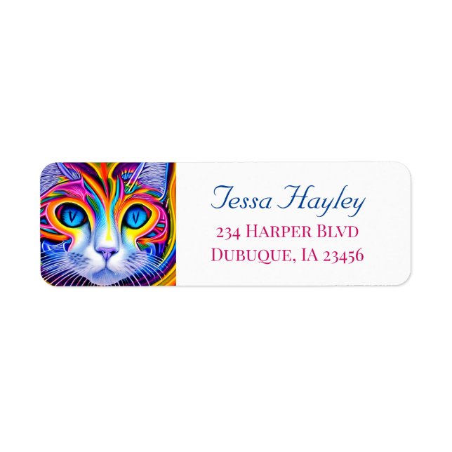 Colorful Mystical Abstract Cat Label (Front)