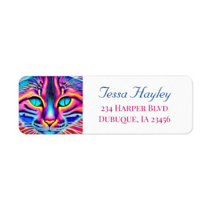 Colorful Mystical Pink and Blue Spiritual Cat Label