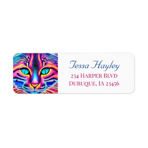 Colorful Mystical Pink and Blue Spiritual Cat Label