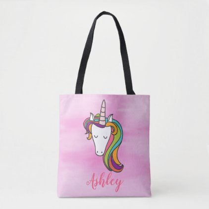 Colorful Mythical Unicorn Horn Pink Watercolor Tote Bag