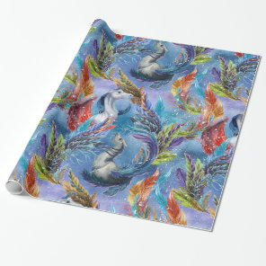 Colorful Mythological Pegasus With Feathers Wrapping Paper