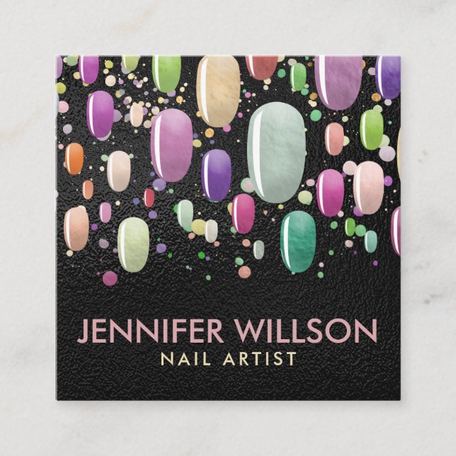Colorful Nail Art Abstract Appointment Square Business Card (Front)