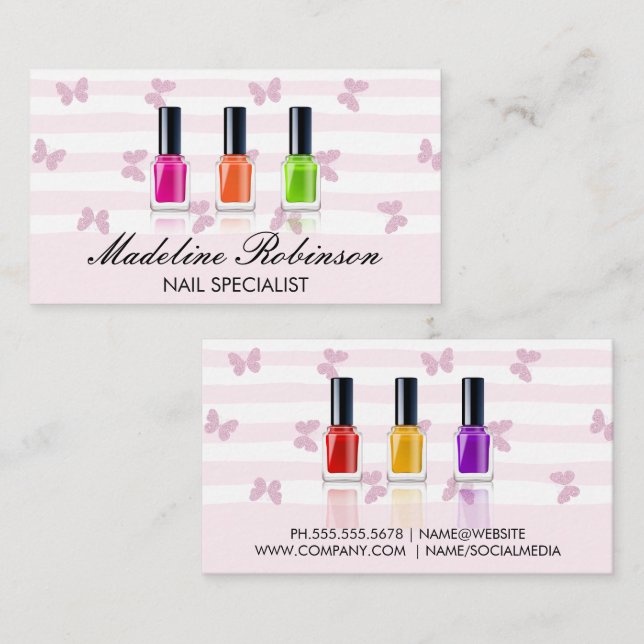 Colorful Nail Polish Bottles Business Card (Front/Back)