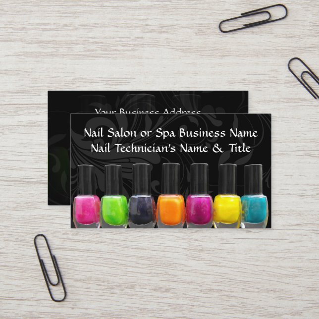 Colorful Nail Polish Bottles, Nail Salon Business Card (Front/Back In Situ)