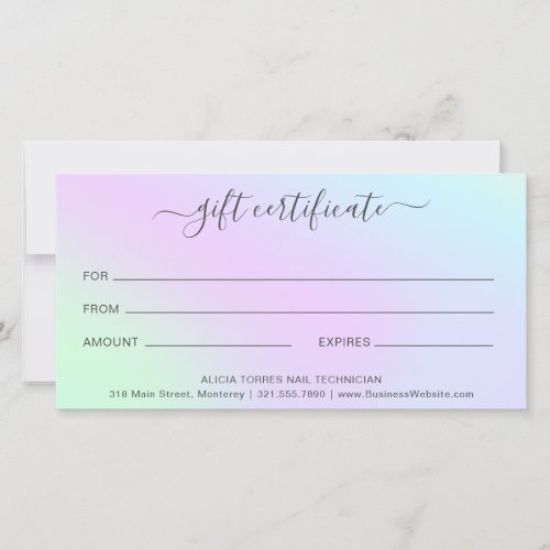 Colorful Nail Salon Holographic Gift Certificate