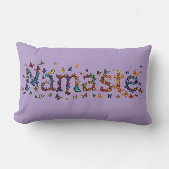 Colorful Namaste Butterflies - Lavender Statement Lumbar Pillow (Front)
