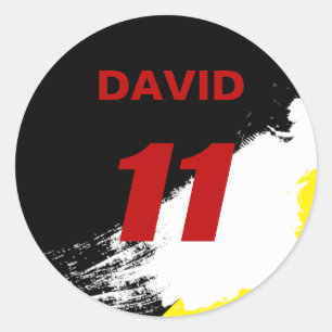 Colorful Name and Number Sports Classic Round Sticker