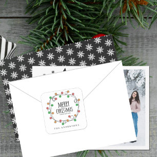 Colorful Name Christmas Lights Merry Christmas Square Sticker