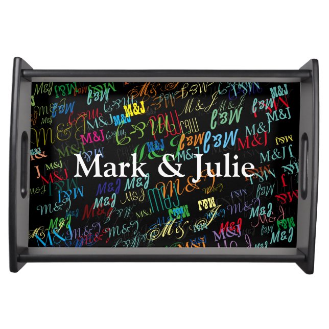 colorful name initials, create your own couples serving tray (Front)