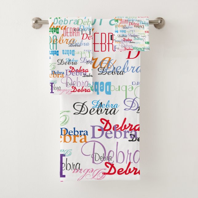 Colorful Name Pattern on White Bath Towel Set (Insitu)
