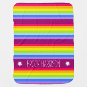 Colorful name rainbow stripes mauve baby blanket