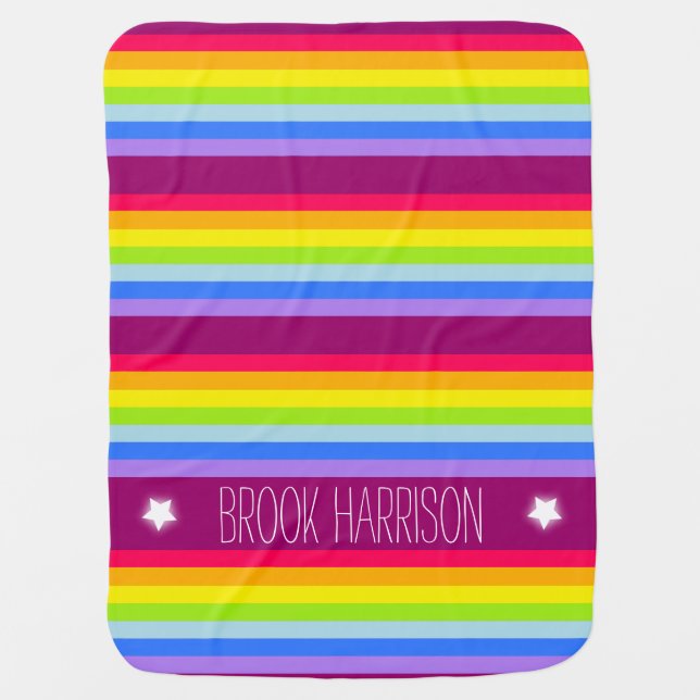 Colorful name rainbow stripes mauve baby blanket (Front)