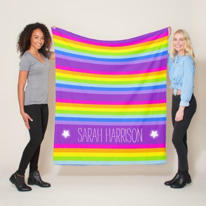 Colorful name rainbow stripes personalized fleece blanket