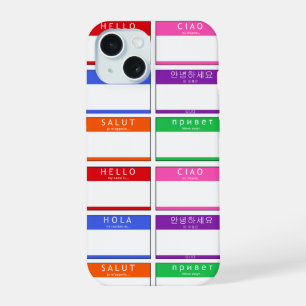 Colorful Name Tag Hello My Name Is Hola Ciao Salut iPhone 15 Case
