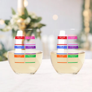 Colorful Name Tag Hello My Name Is Hola Ciao Salut Stemless Wine Glass