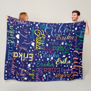 Colorful Names Cute Hearts and Stars all-over Fleece Blanket