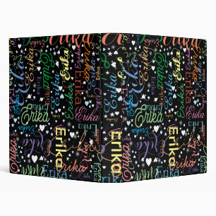 Colorful Names Cute Hearts with Stars BLACK 3 Ring Binder