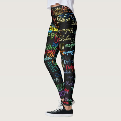 colorful names pattern personalized black leggings