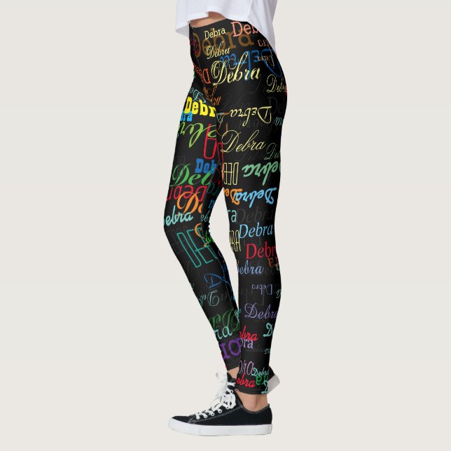 colorful names pattern personalized black leggings (Left)