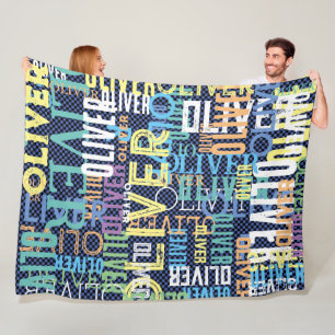 Colorful Names Replicated over checkered pattern Fleece Blanket