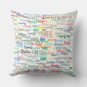 colorful names, typography pattern personalized throw pillow