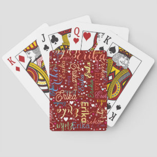 Colorful Names with Cute Hearts and Stars Red Poker Cards