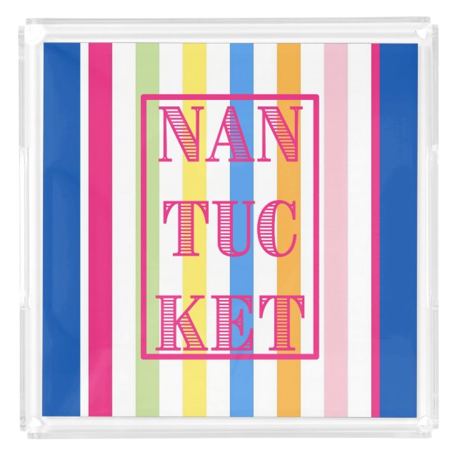 Colorful Nantucket Striped Acrylic Tray (Front)
