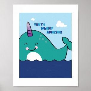 Colorful Narwhal Illustration - Ocean Animal Art Poster