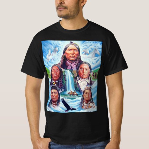 Colorful Native Americans Painting Mens Black T_Shirt