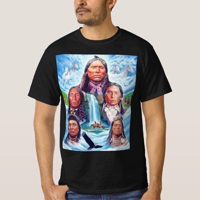 Colorful Native Americans Painting Mens Black T-Shirt (Front)