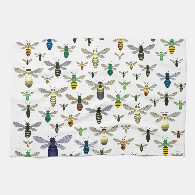 Colorful Native Bees Kitchen Towel (Horizontal)