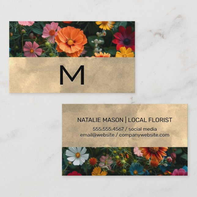 Colorful Natural Flowers | Monogram Business Card (Front/Back)