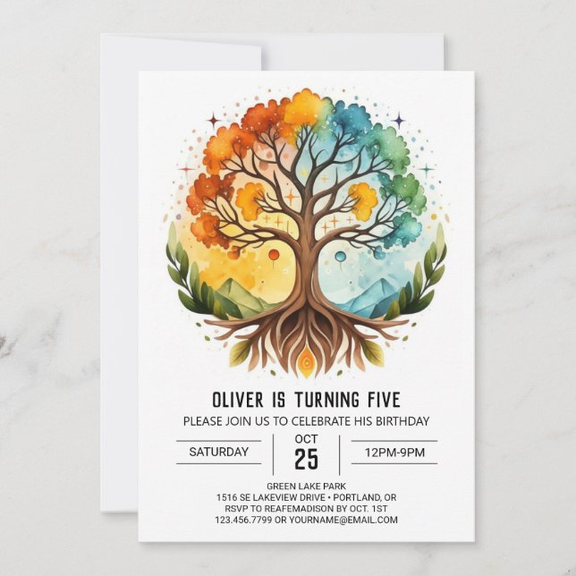Colorful Natural Tree of Life Birthday Invitation (Front)