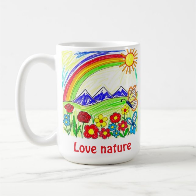 Colorful Nature Drawing for Nature Lovers Coffee Mug (Left)