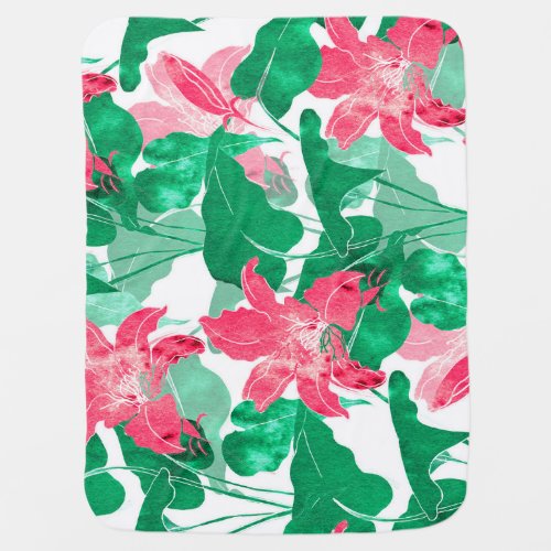 Colorful Nature Flowers Leaves Pattern Baby Blanket