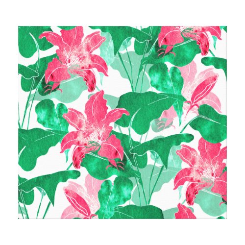 Colorful Nature Flowers Leaves Pattern Canvas Print