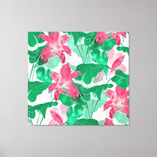 Colorful Nature Flowers Leaves Pattern Canvas Print
