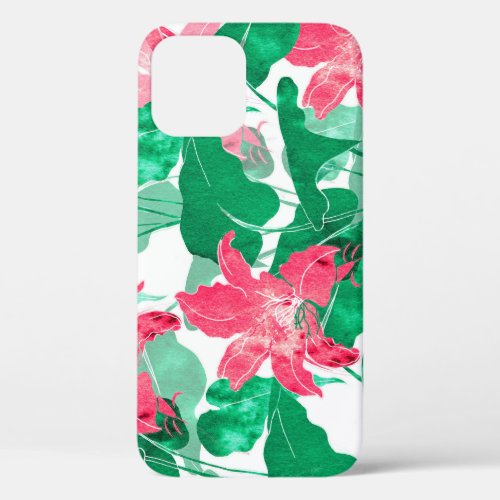 Colorful Nature Flowers Leaves Pattern iPhone 12 Case