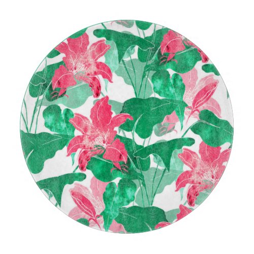 Colorful Nature Flowers Leaves Pattern Cutting Board