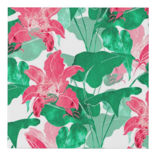 Colorful Nature Flowers Leaves Pattern Faux Canvas Print