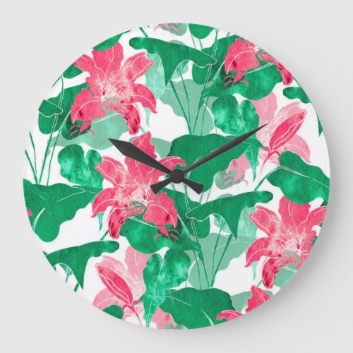 Colorful Nature Flowers Leaves Pattern Large Clock