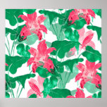 Colorful Nature Flowers Leaves Pattern Poster