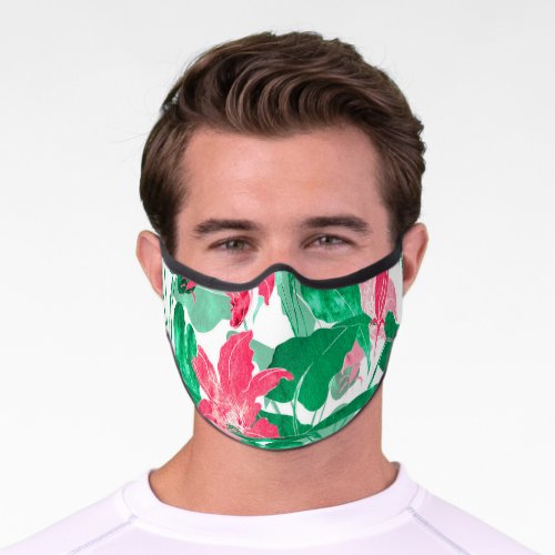 Colorful Nature Flowers Leaves Pattern Premium Face Mask