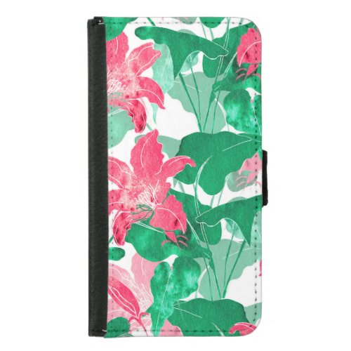 Colorful Nature Flowers Leaves Pattern Samsung Galaxy S5 Wallet Case