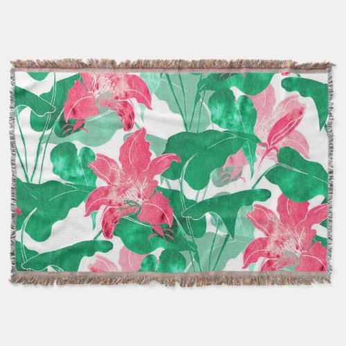 Colorful Nature Flowers Leaves Pattern Throw Blanket