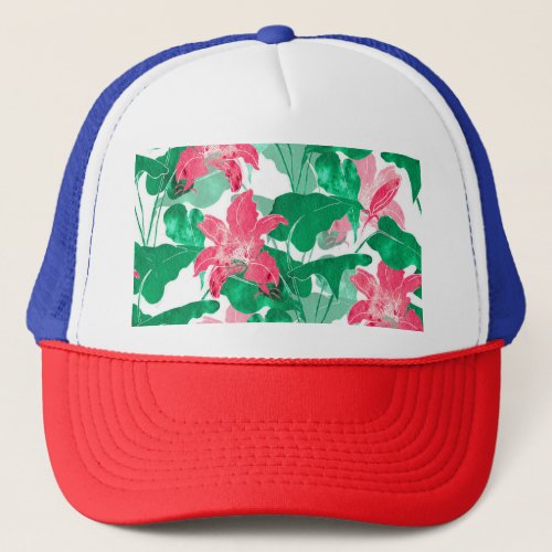Colorful Nature Flowers Leaves Pattern Trucker Hat